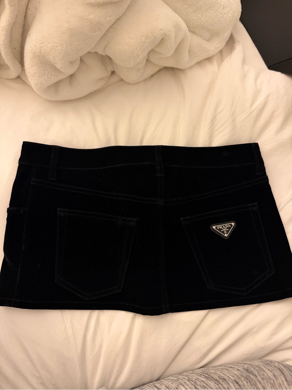 Prada Black Velvet Mini Skirt with Logo Patch